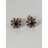 Silver Steed Red Crystal Sunflower Stud Earrings Earrings