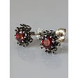 Silver Steed Red Crystal Sunflower Stud Earrings Earrings