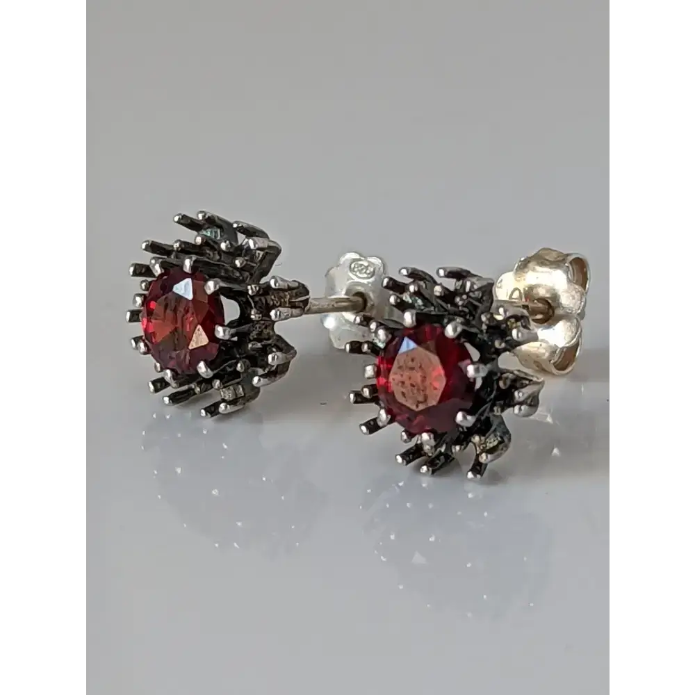 Silver Steed Red Crystal Sunflower Stud Earrings Earrings