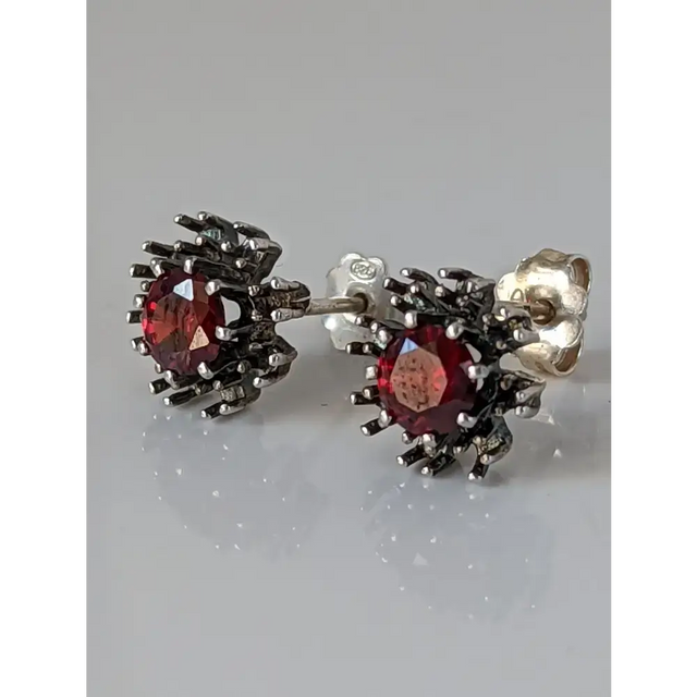 Silver Steed Red Crystal Sunflower Stud Earrings Earrings