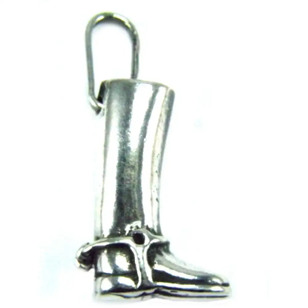 Silver steed riding high polished chain riding boot pendant charm in silver metal with attachment loop