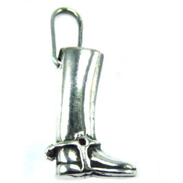 Silver steed riding high polished chain riding boot pendant charm in silver metal with attachment loop