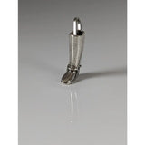 Silver steed riding boot pendant in silver metal with polished finish and detailed stitching for high polished chain