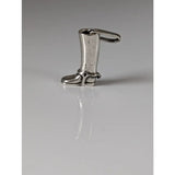 Silver steed riding boot pendant is a silver colored metal riding boot charm with a loop for high polished chain attachment