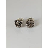 Silver steed rope flower stud earrings in silver with a twisted rope design and small embedded stones for a stylish look