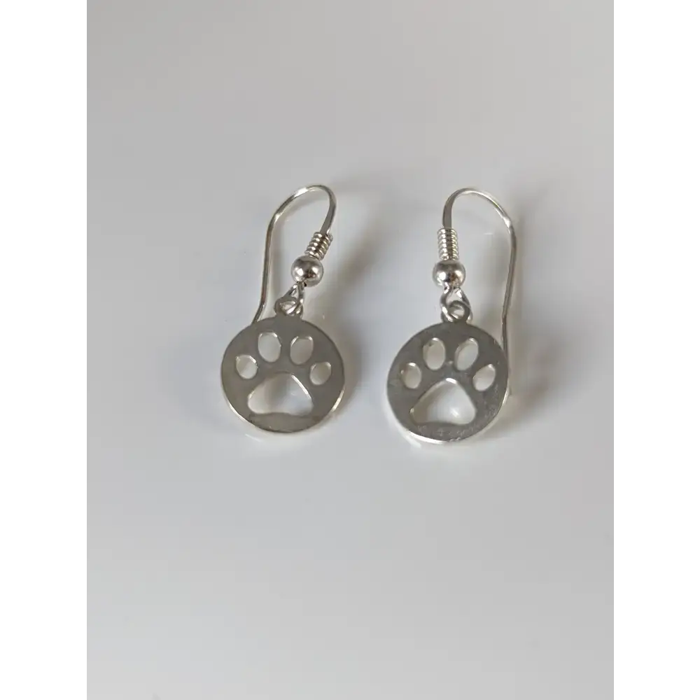 Silver Steed Round Paw Print Tag Silver Dropped Earrings Earrings