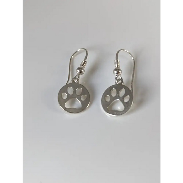 Silver Steed Round Paw Print Tag Silver Dropped Earrings Earrings