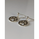 Silver Steed Round Paw Print Tag Silver Stud Earrings Earrings