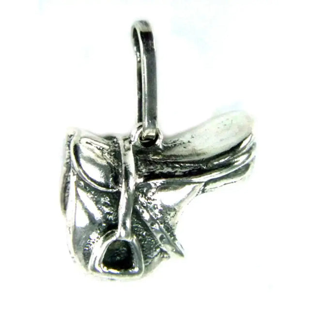 Silver steed saddle silver pendant with detailed stitching and polished finish in silver saddle silver pendant charm design