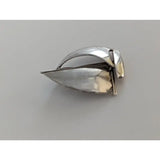 Silver steed sailing boat silver pendant shaped like a polished silver leaf with intricate metalwork details