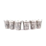 Set of six silver coated shot glasses from the silver steed set featuring embossed rider on horseback design