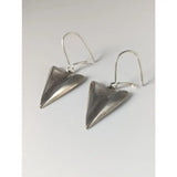 Silver steed shamrock leaf dropped earrings with silver triangular minimalist design and polished metallic finish