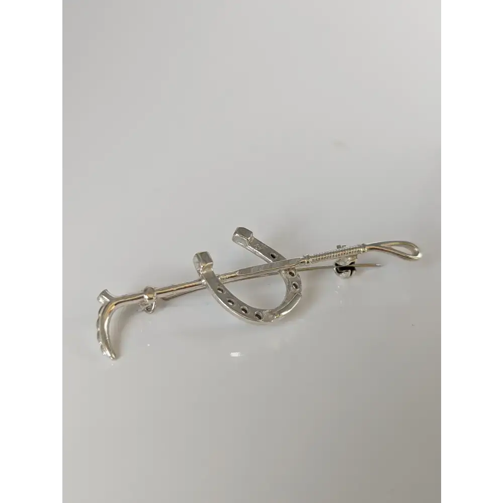 Silver Steed Shoe & Cane Silver Brooch / Stock Tie Pin Cane Brooches