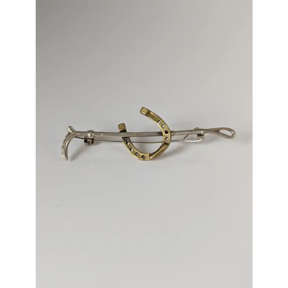 Silver Steed Shoe & Cane Gold Brooch / Stock Tie Pin Left Brooches