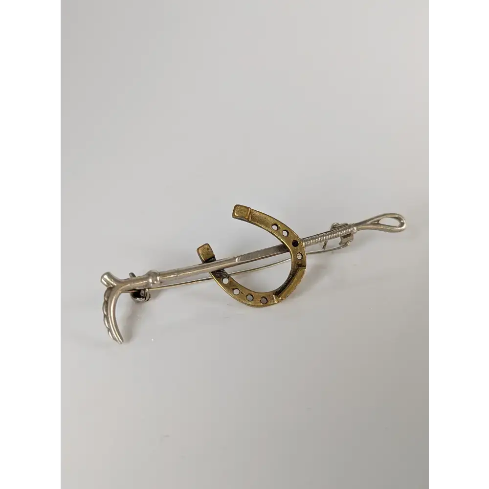 Silver Steed Shoe & Cane Gold Brooch / Stock Tie Pin Left Brooches