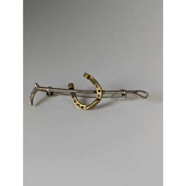Silver Steed Shoe & Cane Gold Brooch / Stock Tie Pin Left Brooches