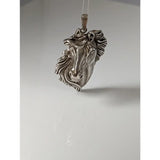 Silver steed signature horse head pendant with detailed lion mane and polished silver metallic finish