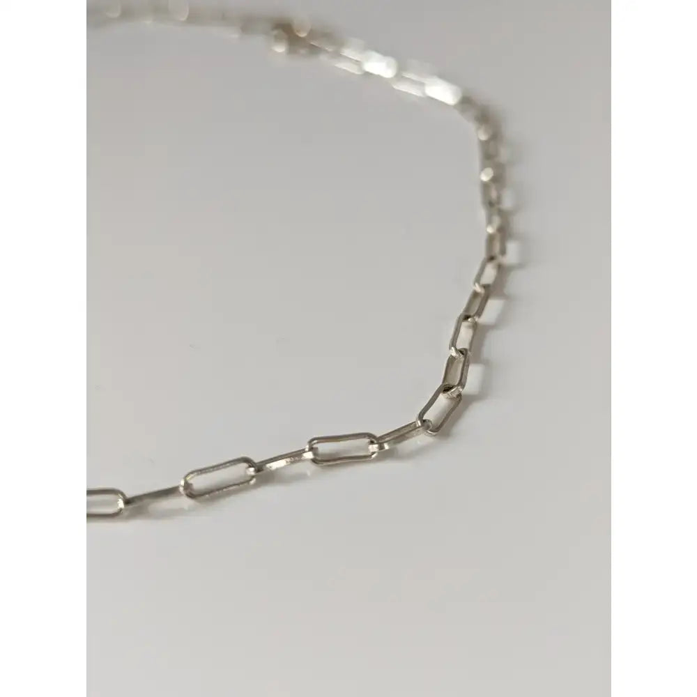 Silver steed slim link silver bracelet showcasing a sleek silver-toned paperclip-style chain with a minimalist design