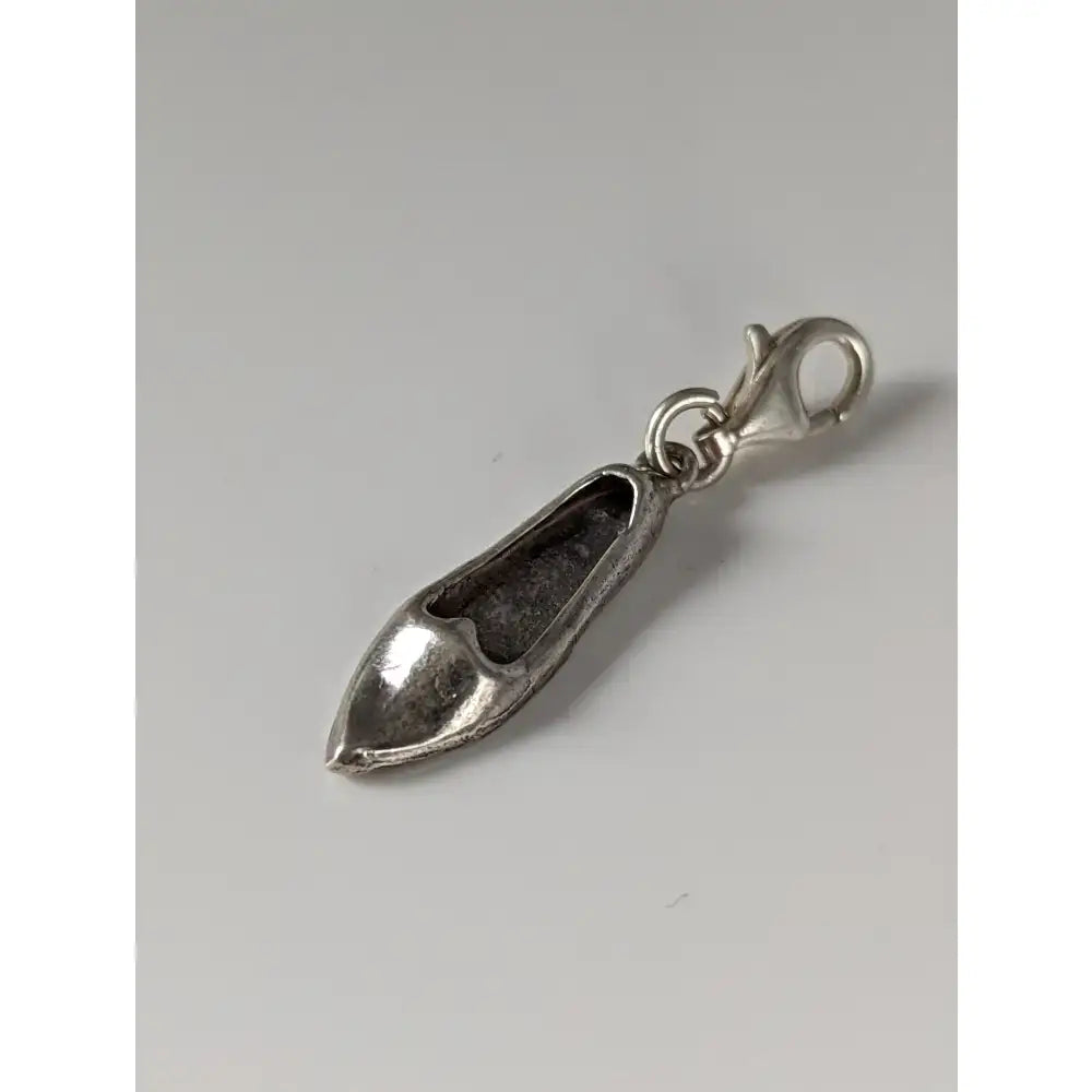 Silver steed slipper silver charm metal high heel shoe charm in silver with lobster clasp for easy attachment