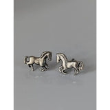 Small silver horse stud earrings in silver with detailed textured finish perfect as horse stud earrings