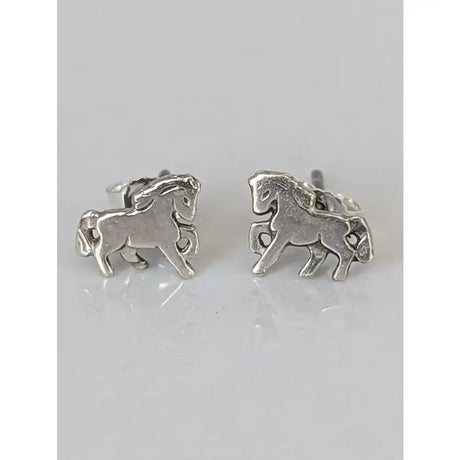 Silver steed small silver horse studs featuring polished metallic finish and horse-shaped design in silver