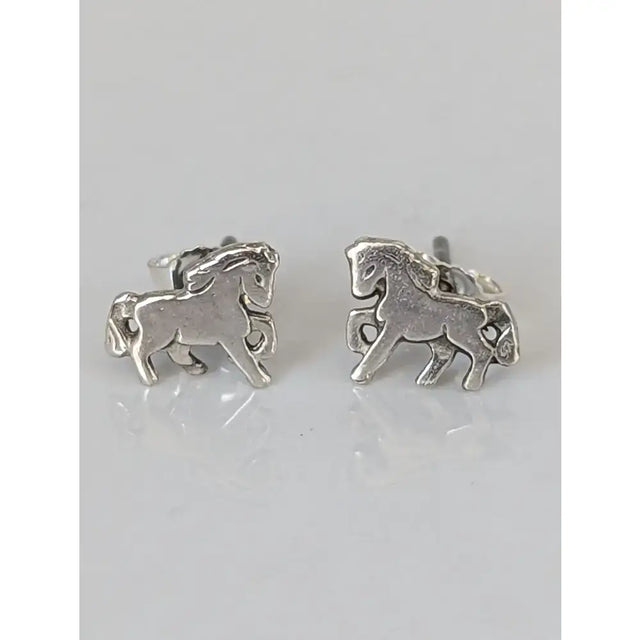 Silver steed small silver horse studs featuring polished metallic finish and horse-shaped design in silver