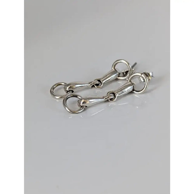 Silver steed snaffle bit stud earrings with polished sterling silver bit design and classic equestrian style
