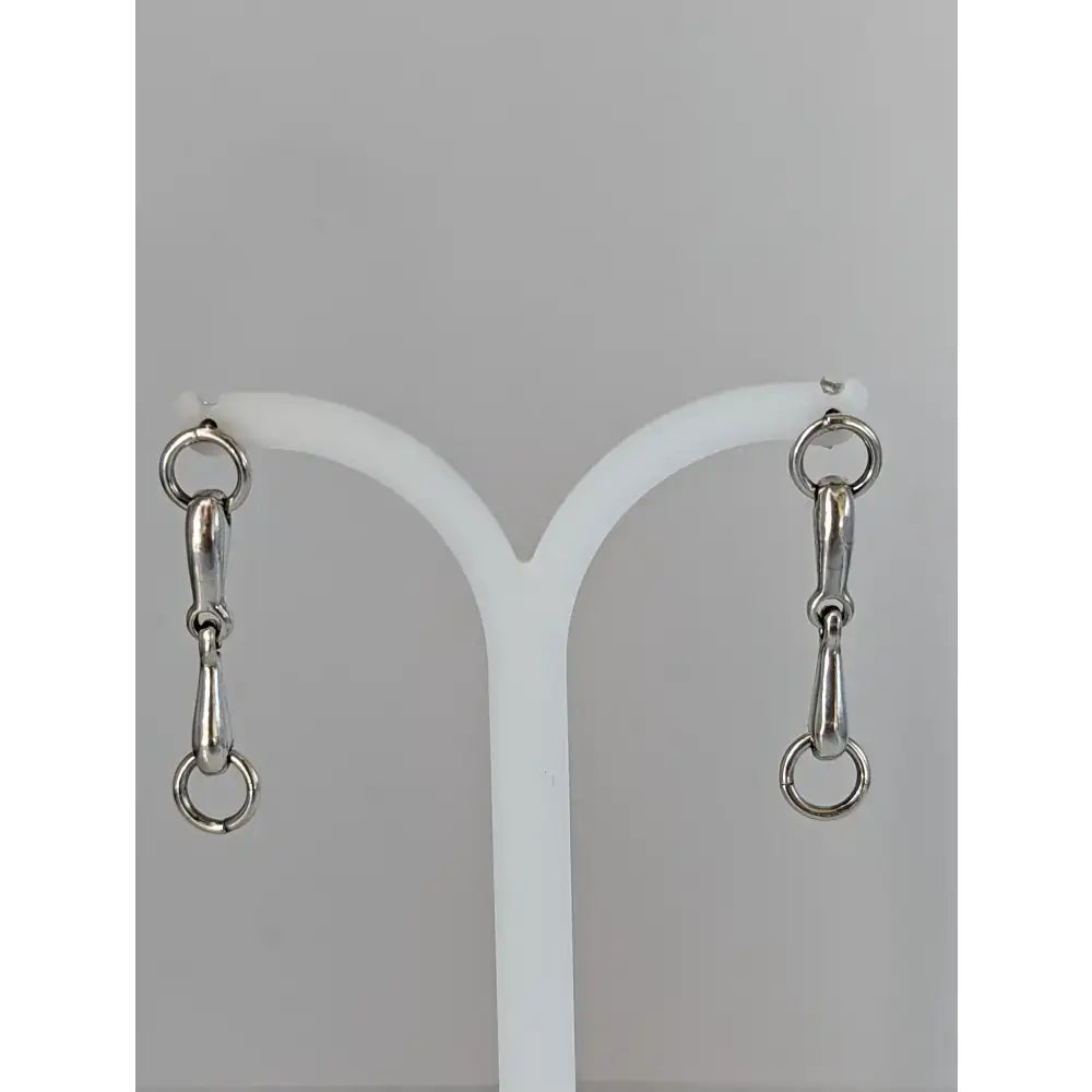 Silver steed snaffle bit stud earrings featuring sterling silver polished snaffle bit design with classic hooks