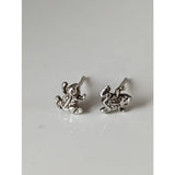 Silver steed spotted frog stud earrings in silver with tiny gemstone accents perfect for equestrian jewelry fans