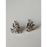 Silver steed spotted frog stud earrings in silver with detailed textured surfaces perfect for equestrian jewelry fans