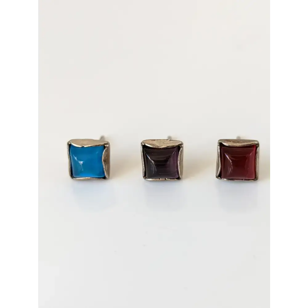 Silver Steed Square Coloured Stud Earrings Blue Earrings