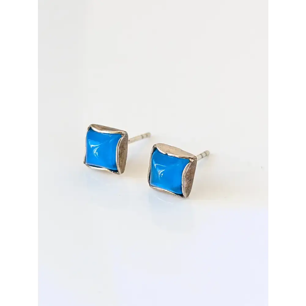 Silver Steed Square Coloured Stud Earrings Blue Earrings