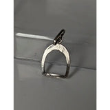 Silver steed stirrup pendant in polished silver with textured finish and loop for equestrian jewelry attachment