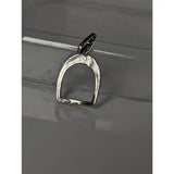 Silver steed stirrup pendant in silver with a textured surface and loop perfect for equestrian jewelry fans