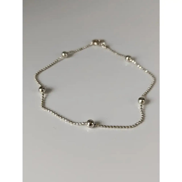 Silver steed studded silver bracelet with delicate chain and evenly spaced studded ball chain beads