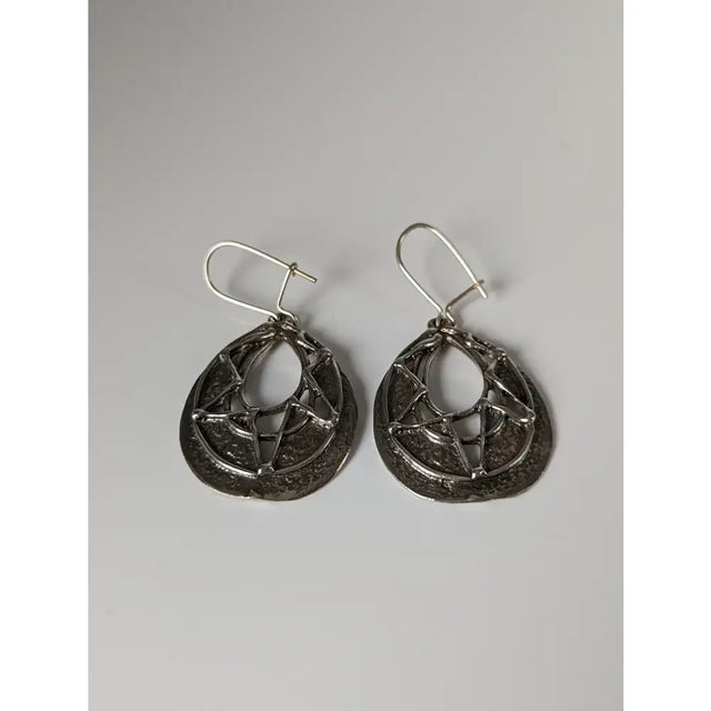 Silver steed sunlight dropped earrings handmade silver teardrop lattice design with textured tarnished finish