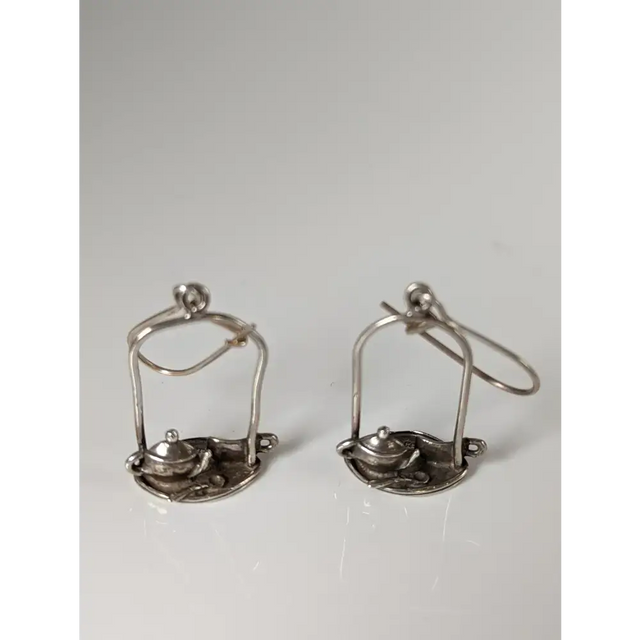 Silver Steed Swinging Tea Set Dropped Earrings Earrings