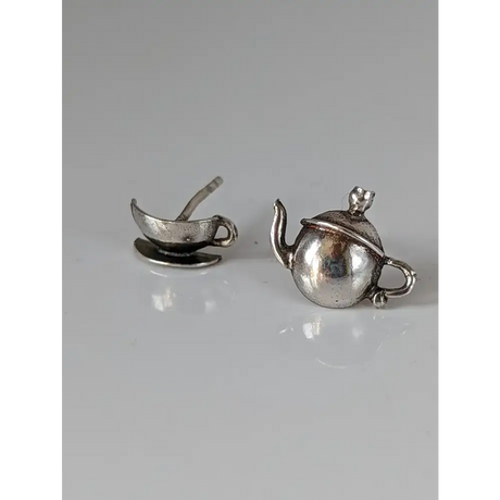 Silver Steed Tea Set Stud Earrings Earrings