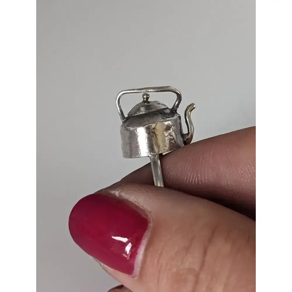 Silver steed teapot silver ring with polished silver finish and detailed handle and spout miniature teapot design