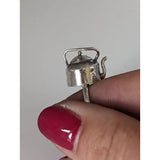 Silver steed teapot silver ring with polished silver finish and detailed handle and spout miniature teapot design