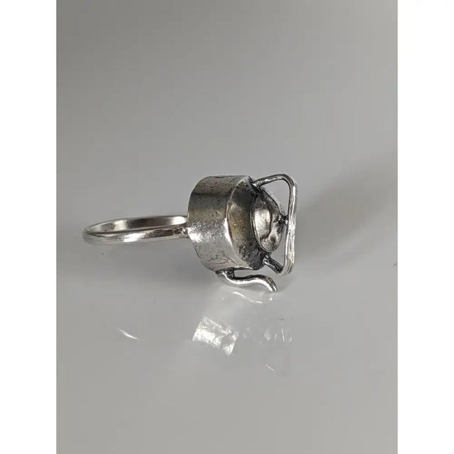 Silver steed teapot silver ring with a detailed textured beetle design in silver-toned metal and subtle patina