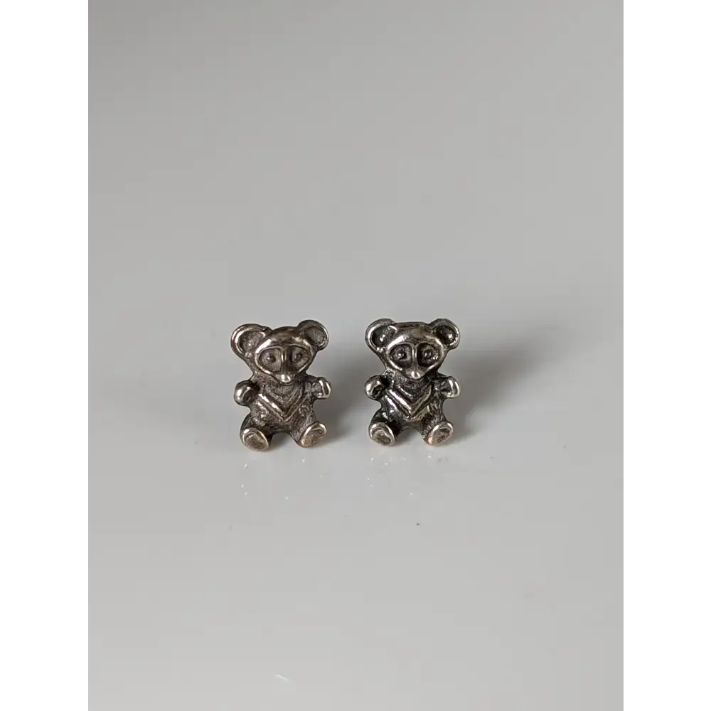 Silver Steed Teddy Bear Stud Earrings Earrings