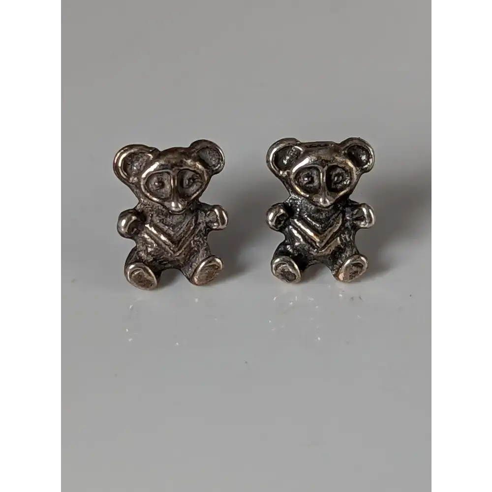 Silver Steed Teddy Bear Stud Earrings Earrings