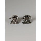 Silver steed telephone stud earrings silver-toned miniature vintage rotary telephone shape polished metallic finish equestrian jewelry