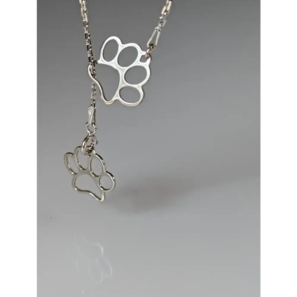 Silver Steed Thread Through Double Paw Print Silver Necklace Necklaces
