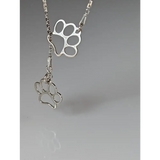 Silver Steed Thread Through Double Paw Print Silver Necklace Necklaces