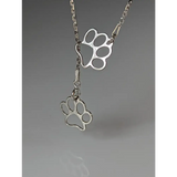Silver Steed Thread Through Double Paw Print Silver Necklace Necklaces