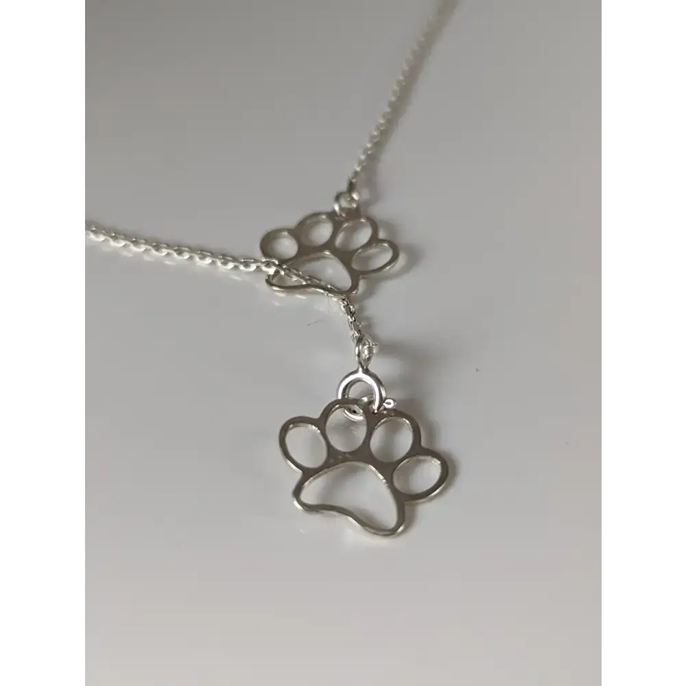 Silver Steed Thread Through Double Paw Print Silver Necklace Necklaces