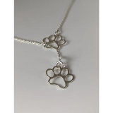 Silver Steed Thread Through Double Paw Print Silver Necklace Necklaces