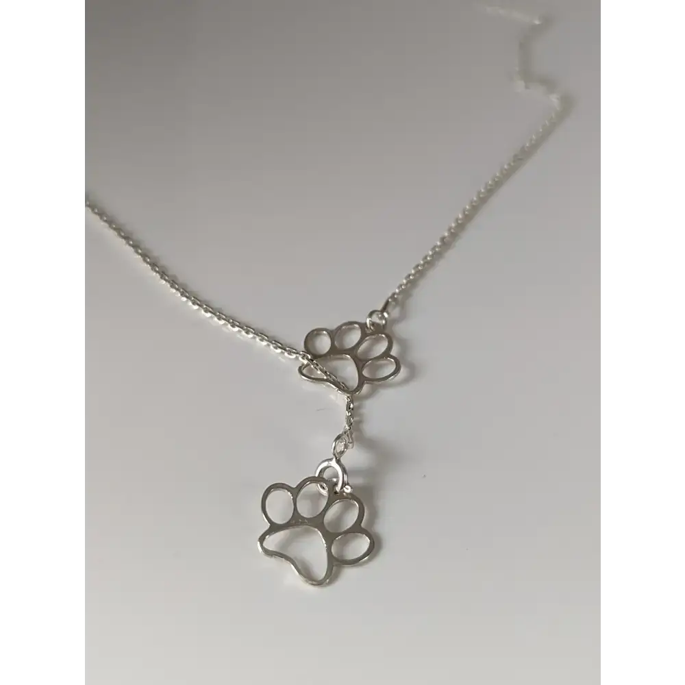 Silver Steed Thread Through Double Paw Print Silver Necklace Necklaces